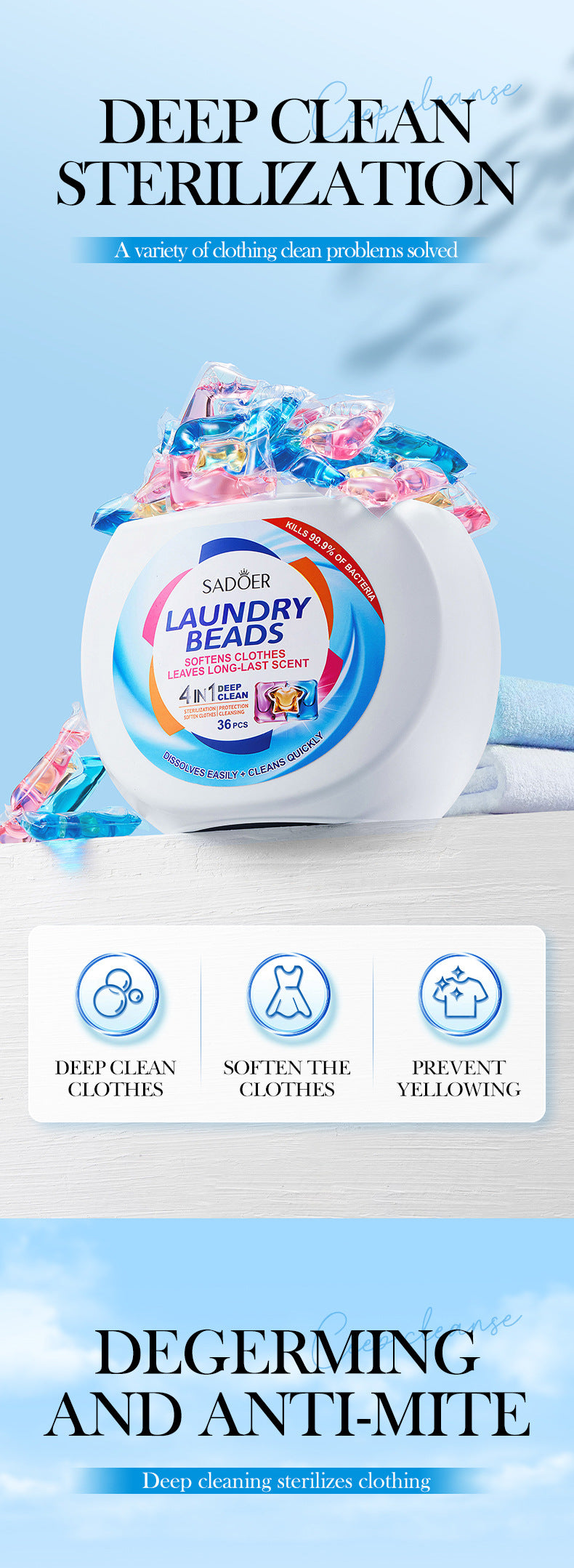 Full English Laundry Pods SADOER Deep Cleaning Clothes Clean Laundry Detergent  Foreign Trade Wholesale