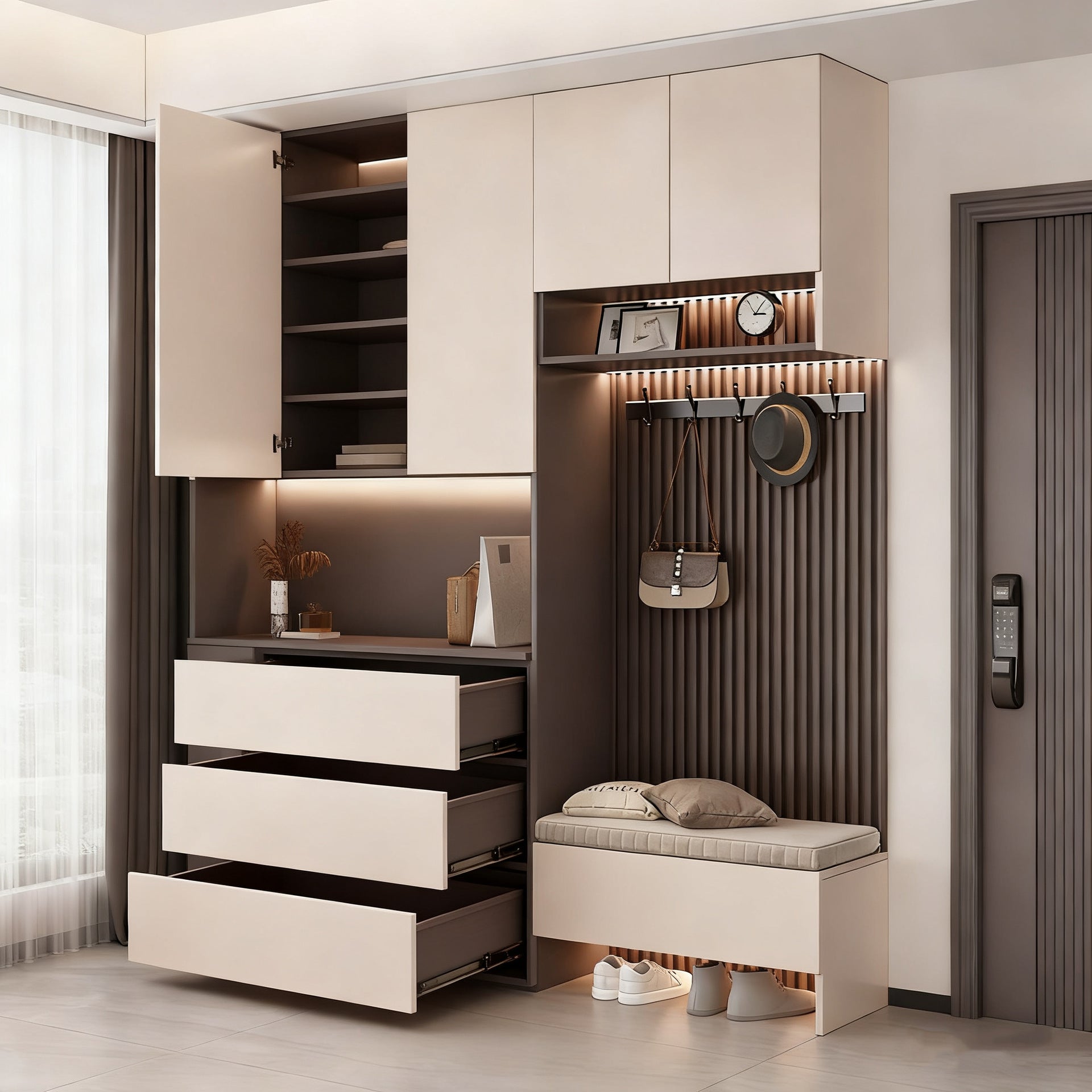 Custom Aluminum Alloy Shoe Cabinet Entryway Cabinet Home Doorway Wall-Mounted Hallway Cabinet Simple Modern Storage Integrated Cabinet