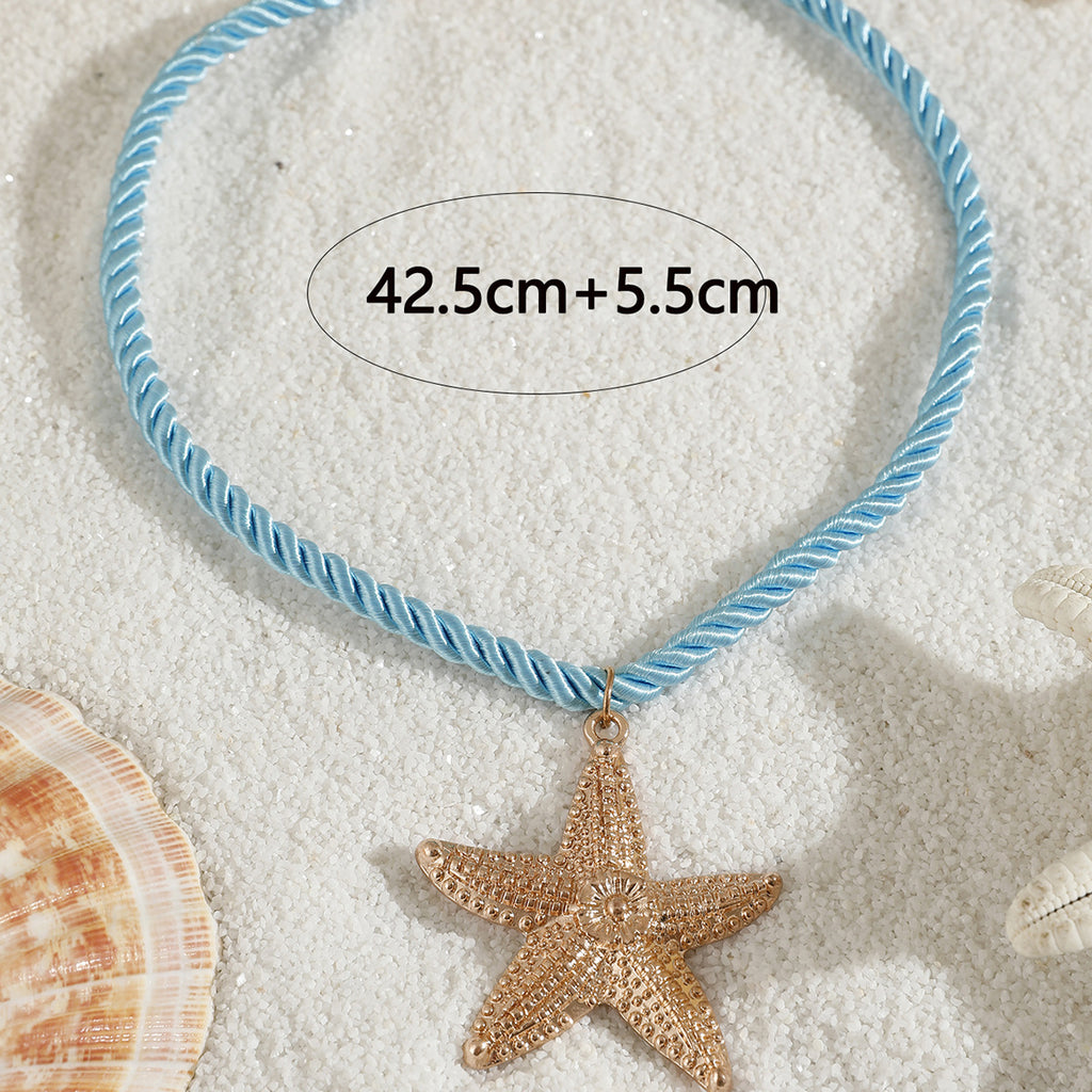 European and American Metal Ocean Style Starfish Pendant Necklace Jewelry Personality Exaggerated Star Beach Vacation Necklace for Women
