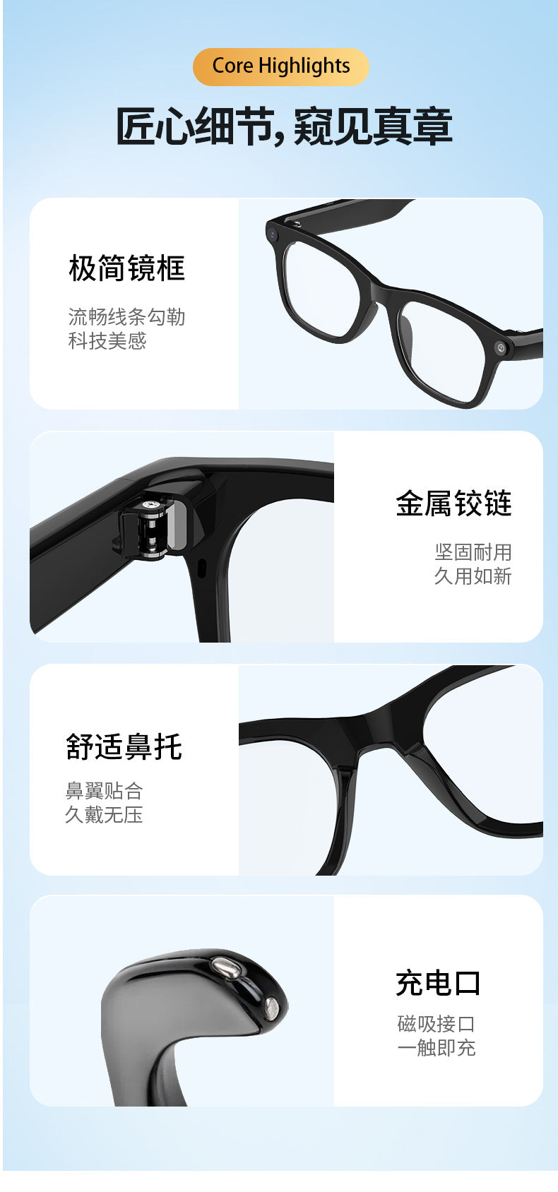 In-stock wholesale supply ai Smart Translation Bluetooth Glasses1200w Dual Microphone Noise Reduction for Photography and Live Streaming