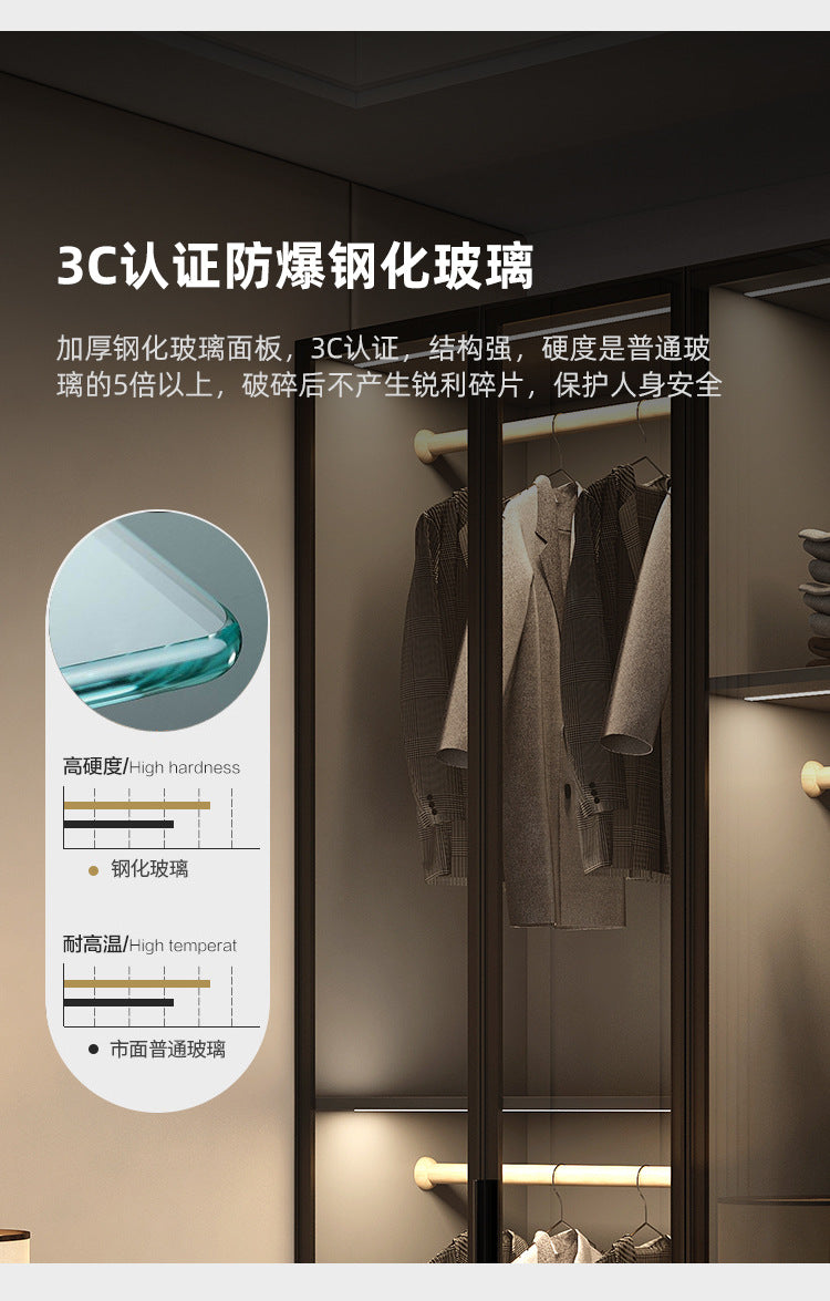 Modern Minimalist Wardrobe for Home Bedroom Cloakroom Glass Door Wardrobe Combination Small Apartment Wardrobe Light Luxury Free Shipping