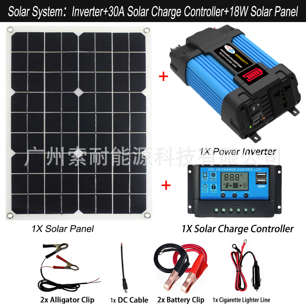 12V Solar Energy Kit System: Inverter 30A Controller 18W Solar Panel Solar System