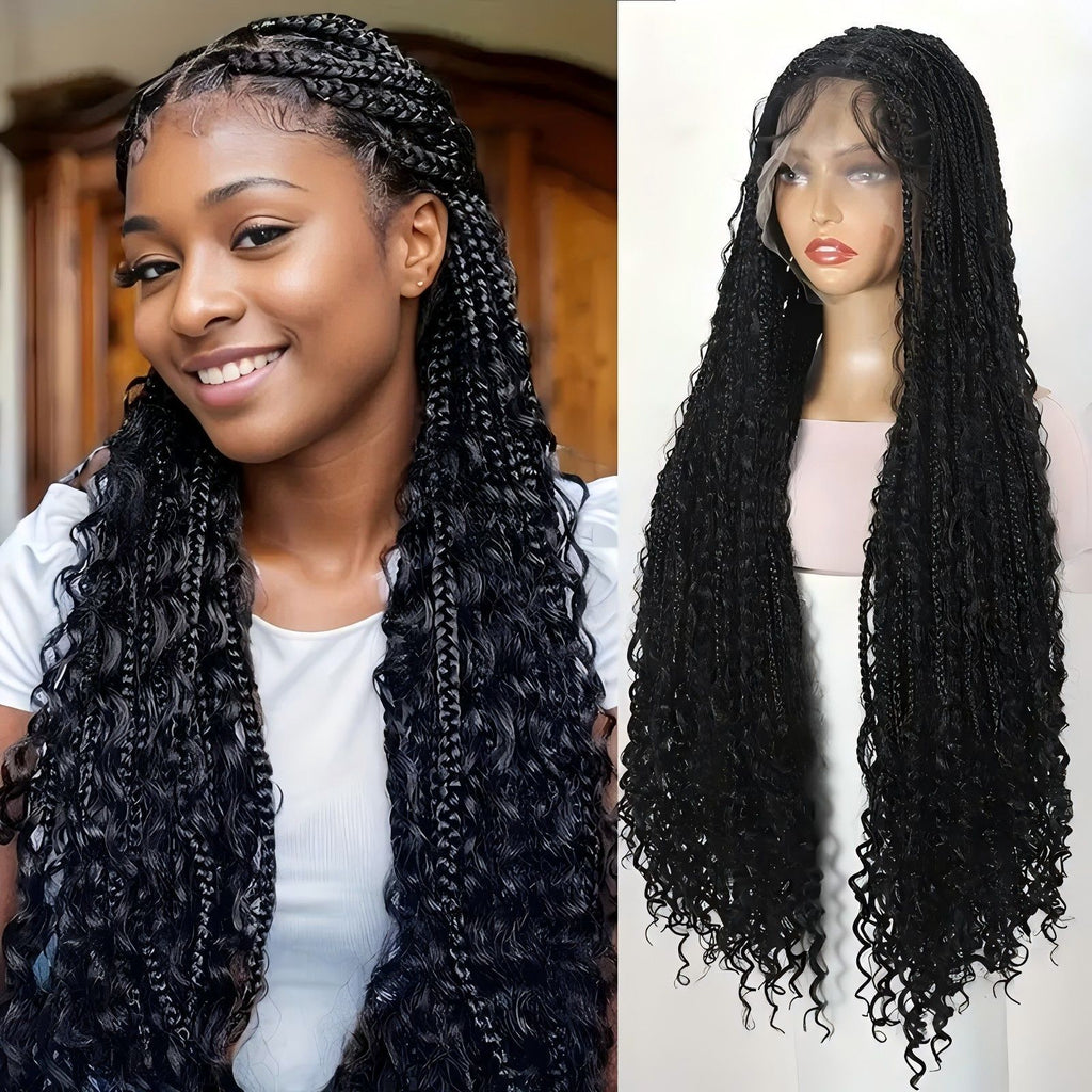 Cross-Border Hot-Selling Wig European and American Style Braided Full Lace Synthetic Crochet Wig Box Braids Wig