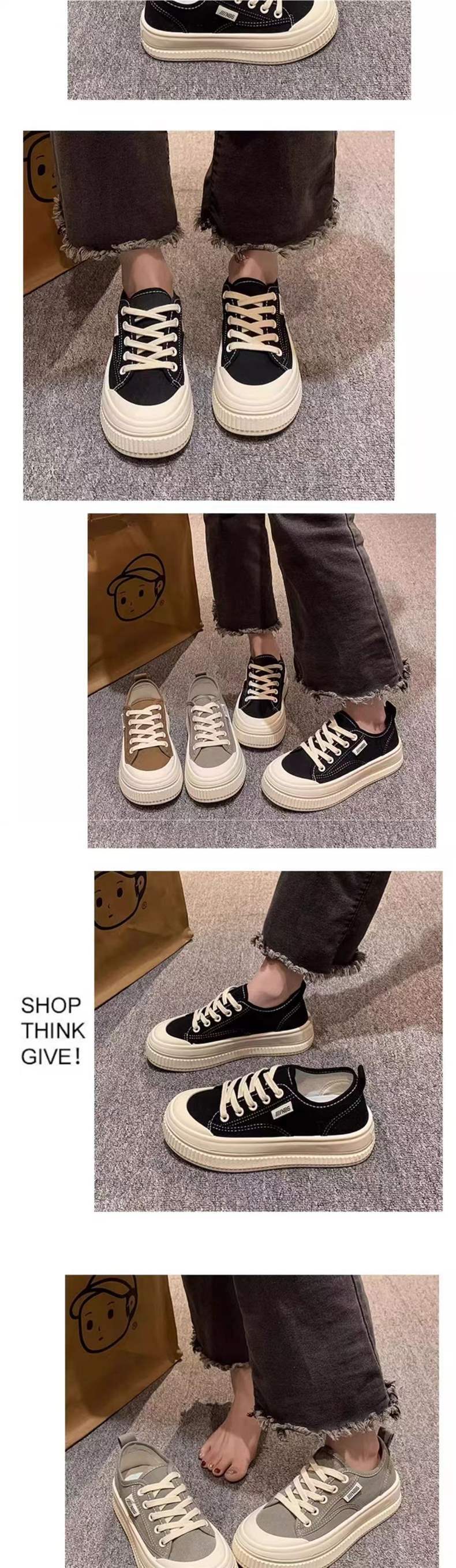 Yuechen Thick-Soled Canvas Shoes for Women, Versatile Breathable White Sneakers2025Spring and summer niche casual sneakers