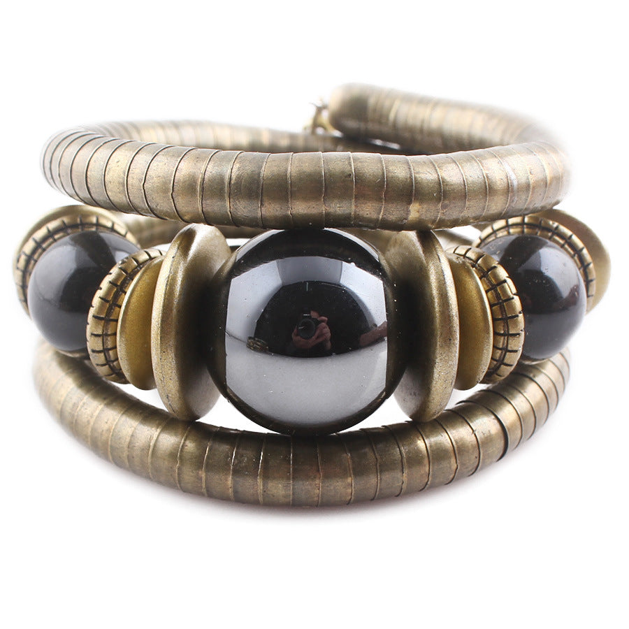 European and American Three-Circle Bracelet Creative Spacer Bead Elastic Snake Bone Bracelet Women's Layered Multi-Layer Bracelet