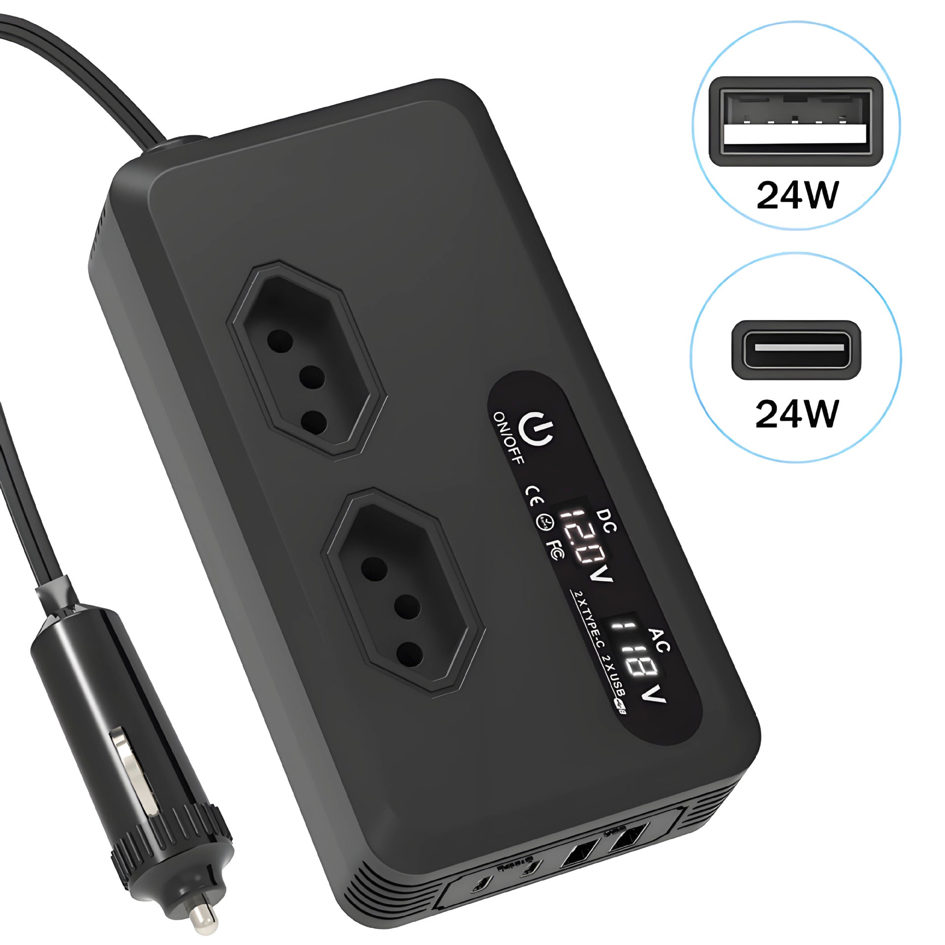 Hot Selling Car Inverter200W 12V Turn110V/220V Double USB/Type-C Mouth inverter