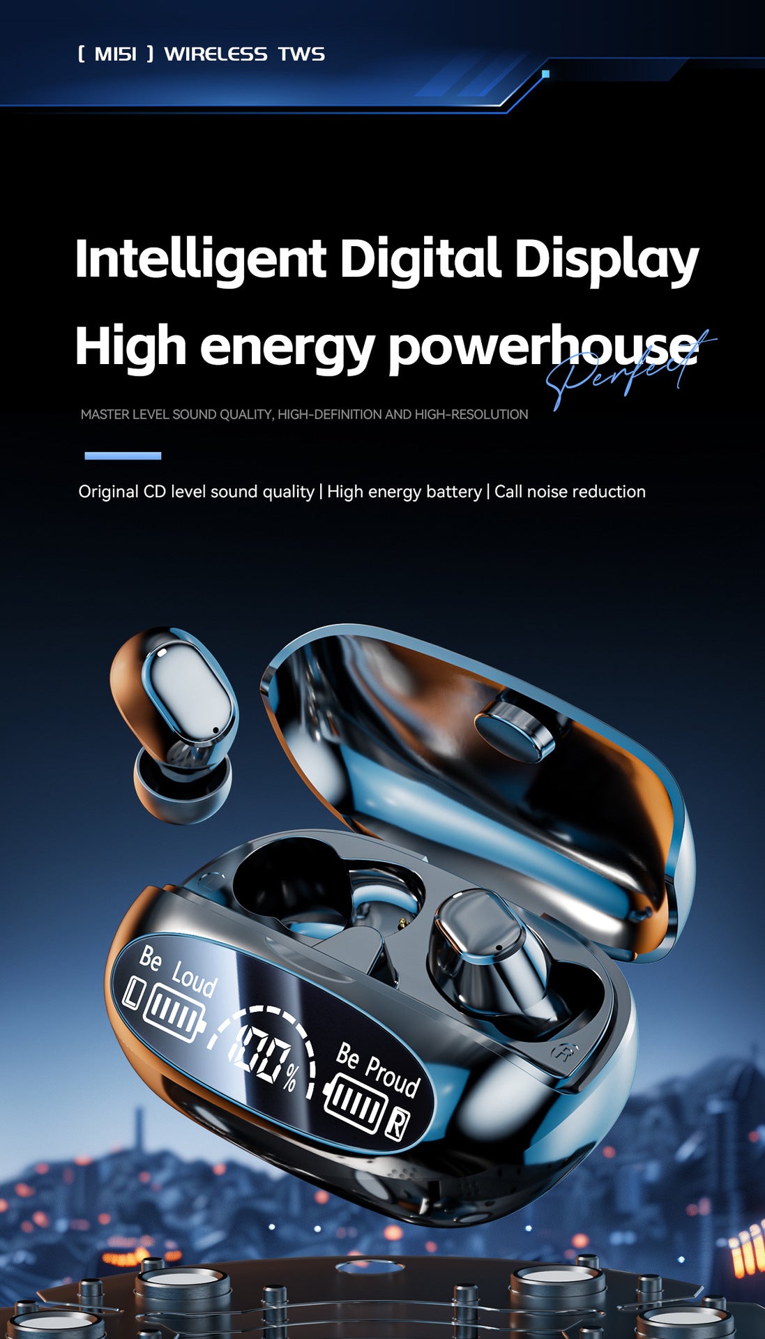 New M151Digital Display Headphones Ultra-Long Battery Life Mini In-Ear Comfortable Long-Wear Private Model Wireless Bluetooth Earphones