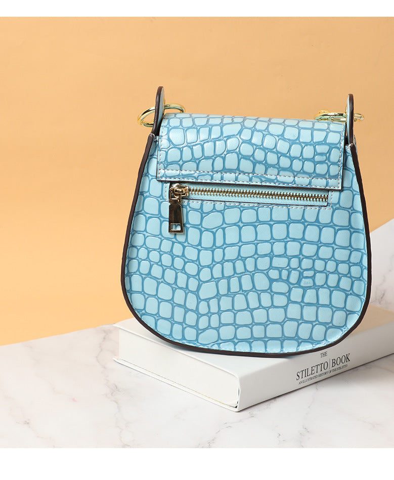 Autumn Winter New Korean Version Crocodile Pattern Saddle Bag Single Shoulder Crossbody Women's Bag Trendy Fashionable Personality Versatile Handbag for Women