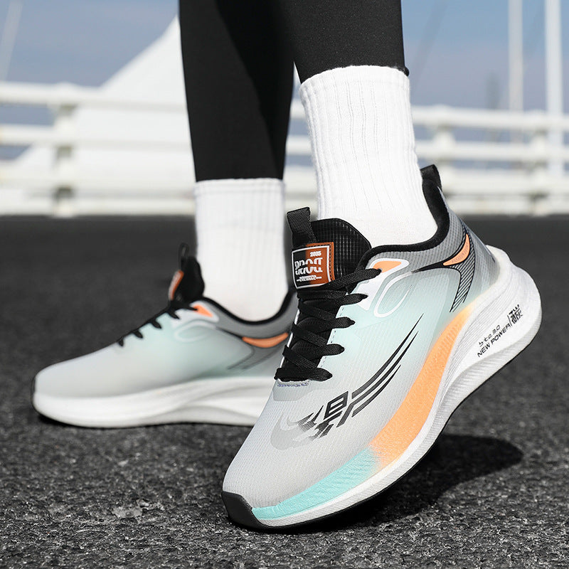 2025Winter New Leather Waterproof Couple Sports Shoes Popcorn Carbon Plate Fleece Lined Thickened Soft Sole Running Shoes