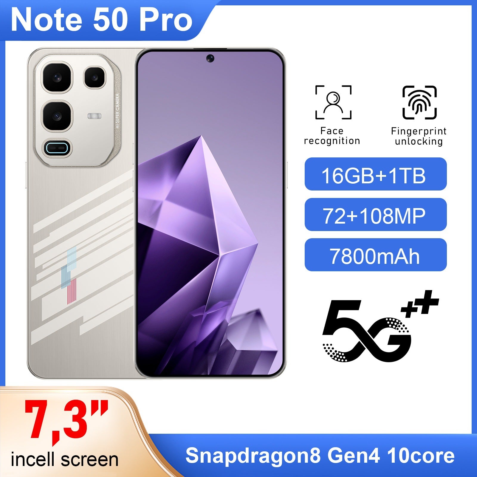 Bestselling Mobile Phone Note 50 Pro Android Phone7.3Large Screen16+1T Smartphone compatible