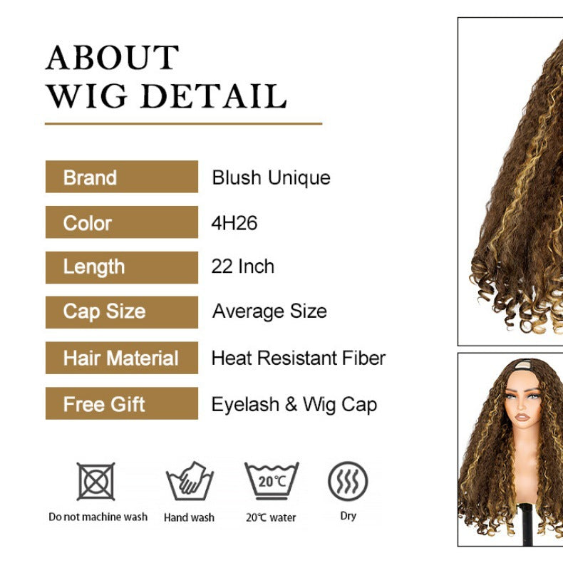 Africa YAKI Curl Synthetic Hair V part Wig Top of Head Hollow Out