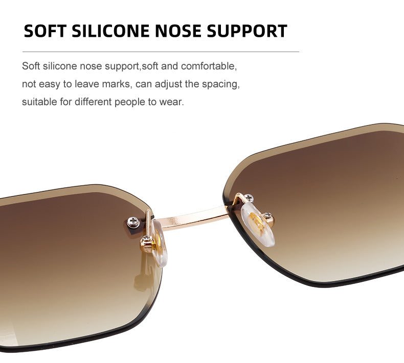 【Customization】Diamond Cut Rimless Glasses for Men, European and American Retro Style, Imitation Wood Grain Temple Sunglasses, Sun Protection Sunglasses