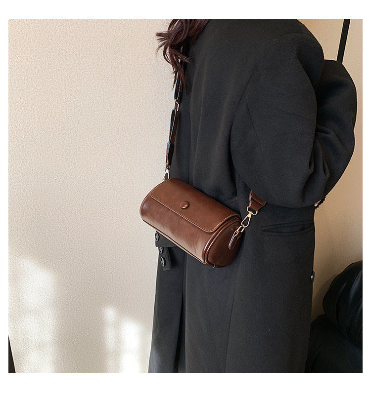 New Fashionable Single Shoulder Bag PU Round Barrel Bag Daily Niche Matching Single Shoulder Crossbody Women's Bag