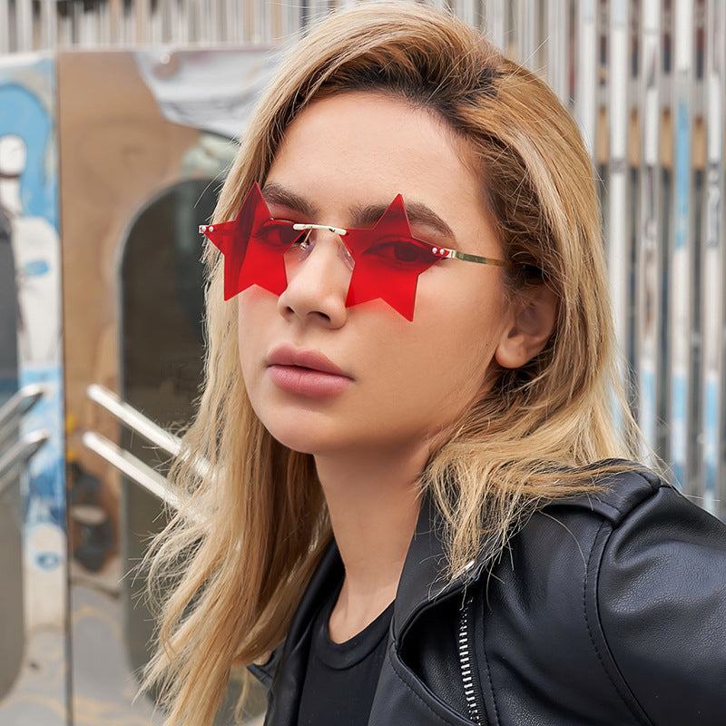Five-Pointed Star Sunglasses for Women, Rimless Street Style, Unique Sunglasses for Women, European and American Party, Dance, Quirky Couple Glasses