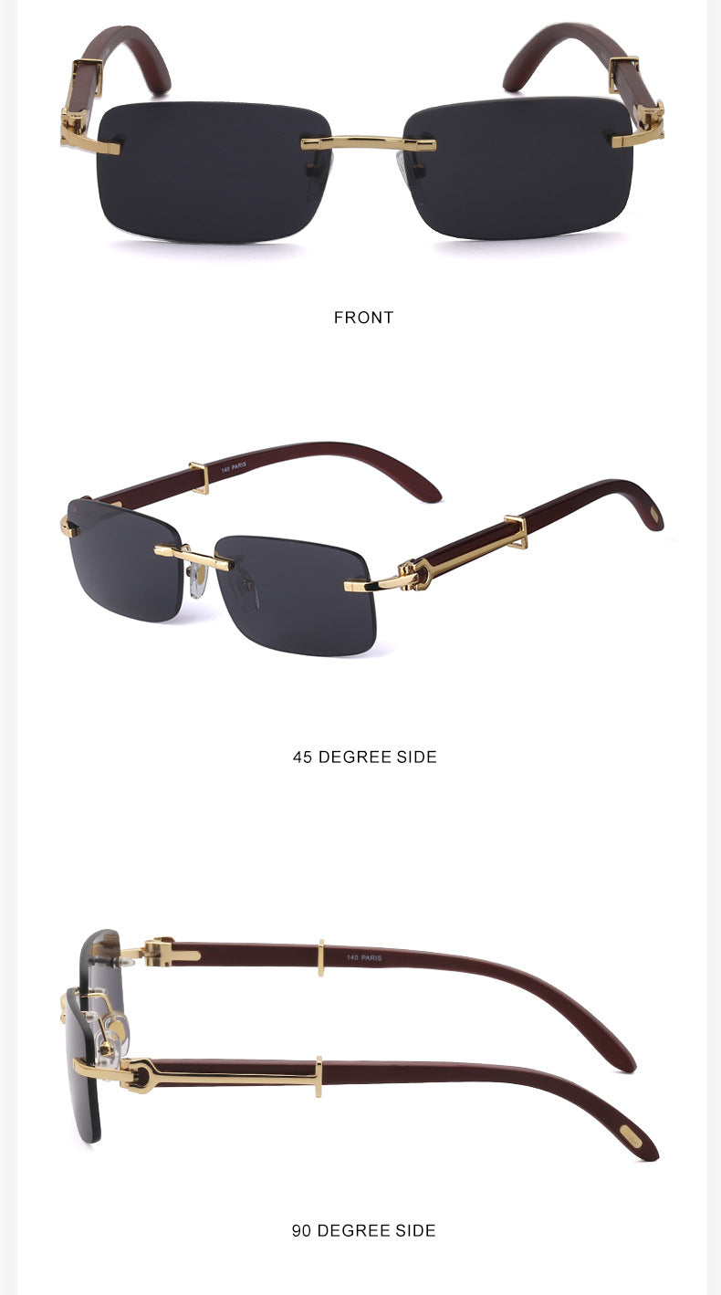Vintage Wood Grain Sunglasses for Men and Women Fashion Frameless Square Driving Sun Protection Glasses