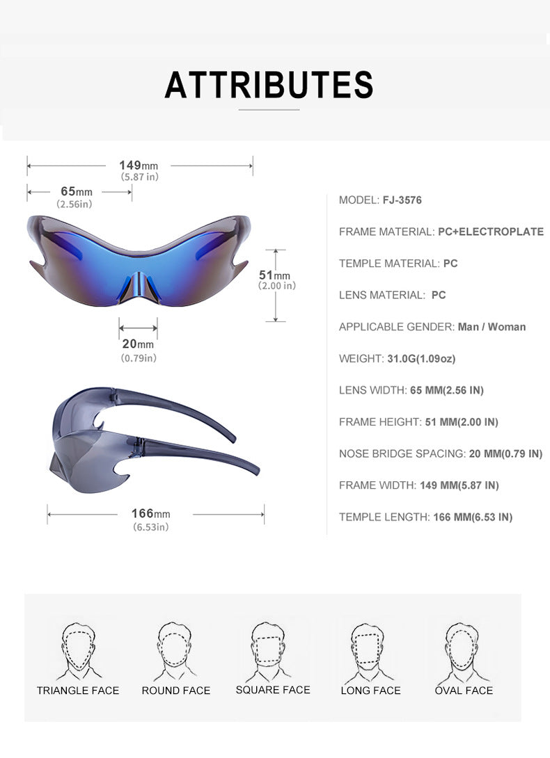 Europe and America Y2K Millennium Sports Windproof Colorful Sunglasses Men's Future Technology Style One-piece Sunglasses Women's Wholesale