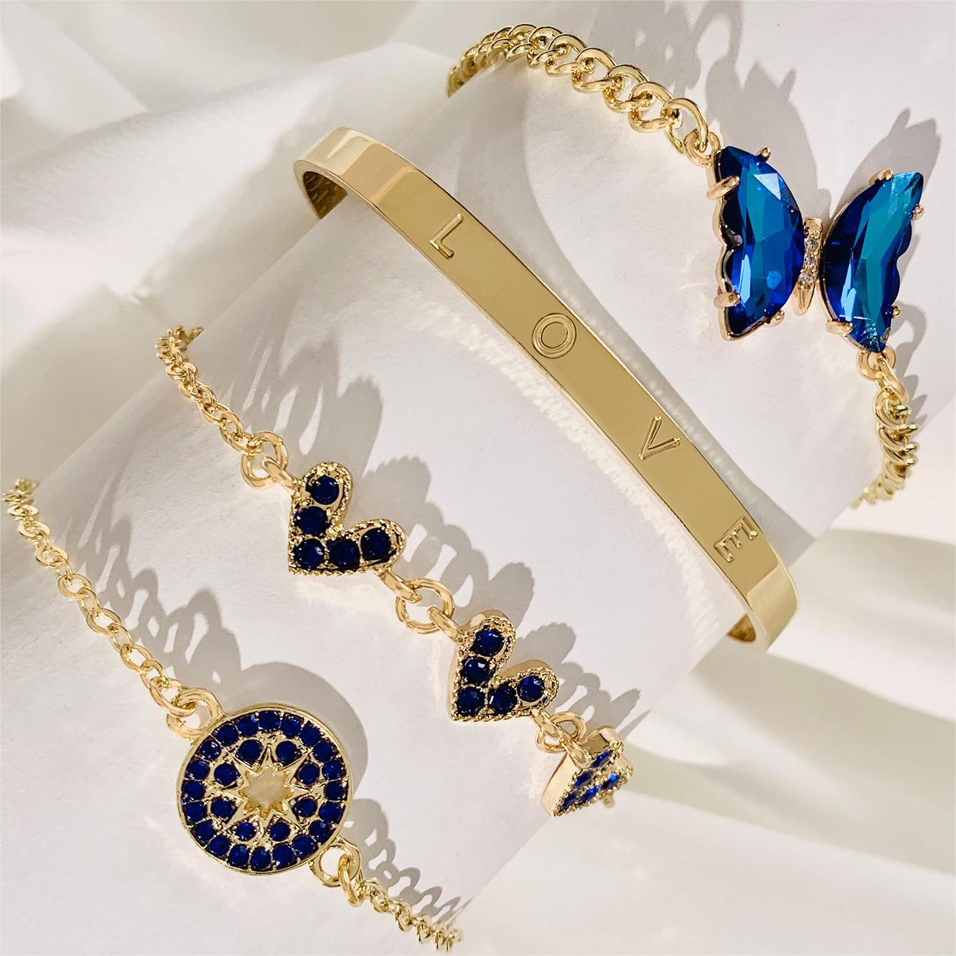 European and American Jewelry High-End Imitation Crystal Butterfly Bracelet Set Fashion Inlaid Diamond Heart Bracelet Wholesale