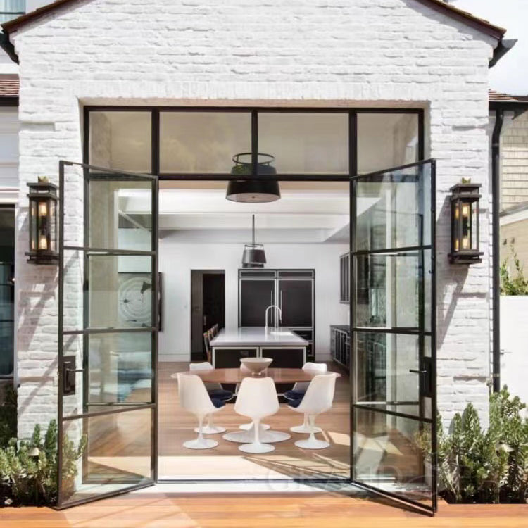 Modern House Exterior Door Double Tempered Glass Door Entry Wrought Iron Door Design