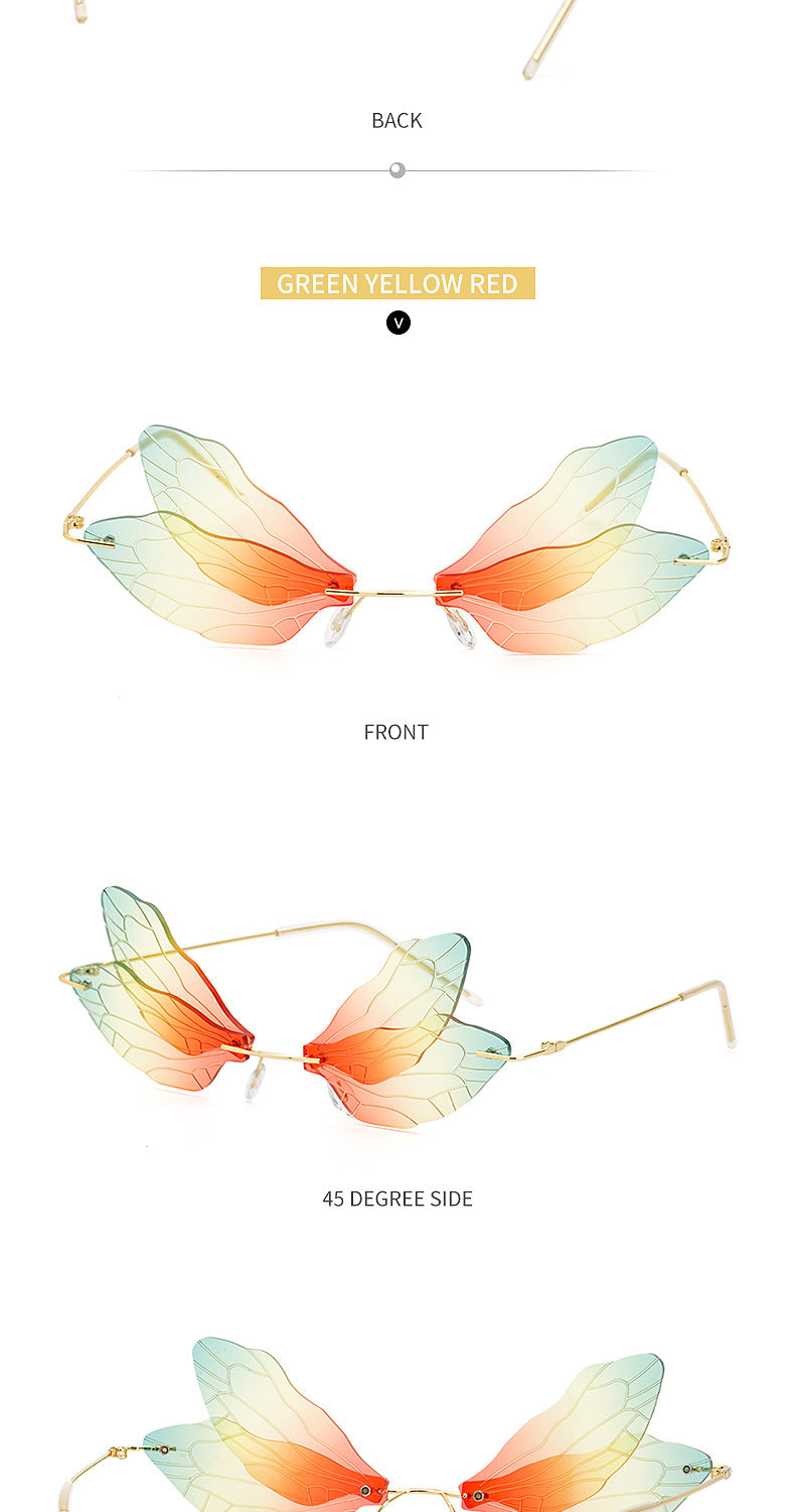 Dragonfly Sunglasses for Women, Stylish Wing Design, Fashionable Double Lens Party Dance Frameless Sunglasses