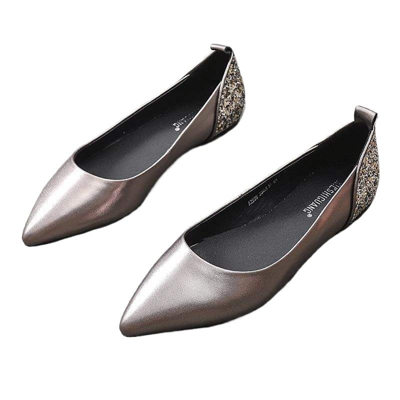 Women's Soft Leather Flat Shoes2025Pointed Toe French Style New Spring and Autumn Evening Breeze Soft Sole Shallow Mouth Comfortable Grandma Shoes Trendy