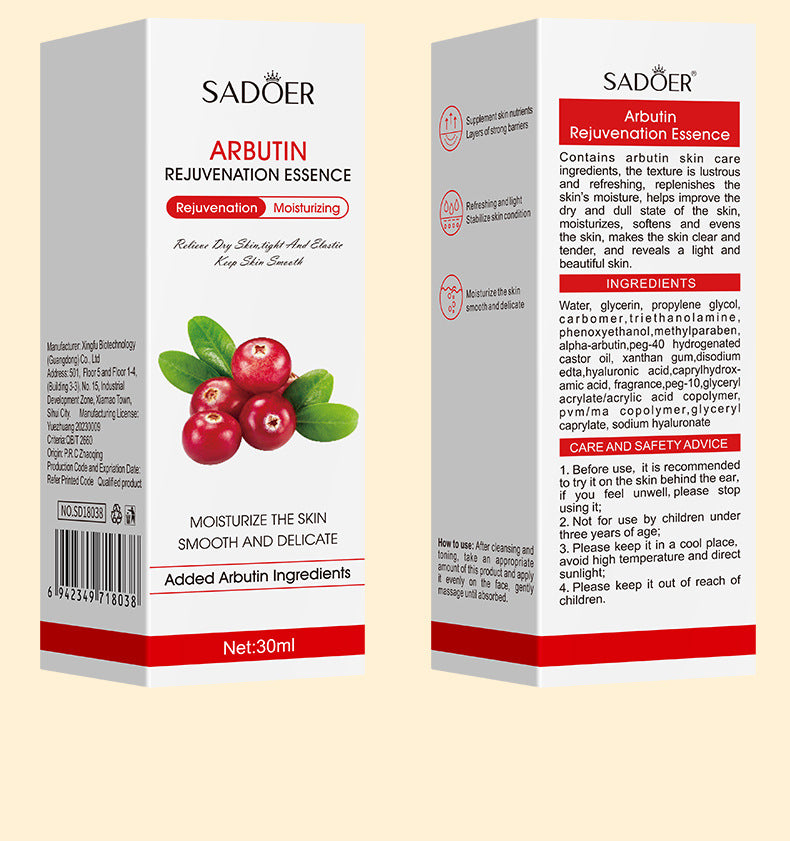 Full English Essence Serum SADOER Hyaluronic Acid Arbutin Moisturizing and Hydrating30ml  Foreign Trade Live Wholesale