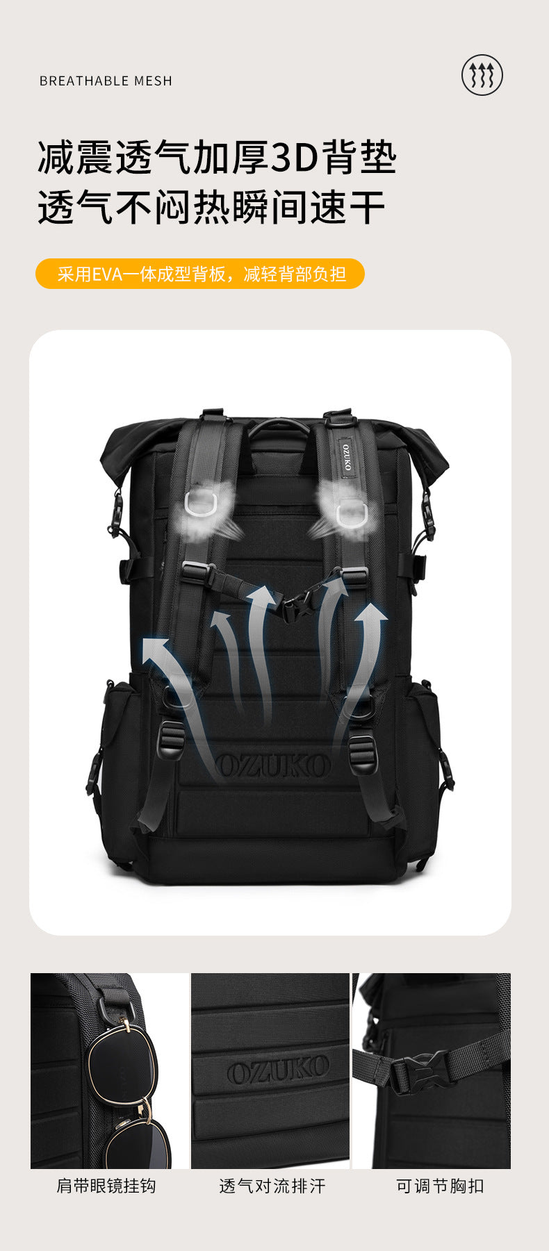 OZUKO Tactical Backpack Men's Shoulder Large Capacity Waterproof Baseball Bag Outdoor Travel Multifunctional Trendy Sports Bag