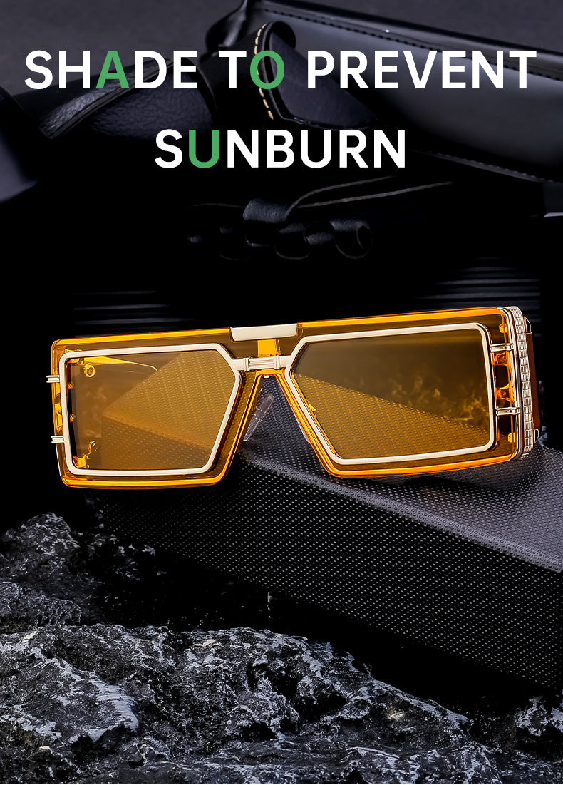New Full Frame Glasses Men's Future Technology High-end Sense European and American fashion Square Frame Sunglasses Sunglasses shades