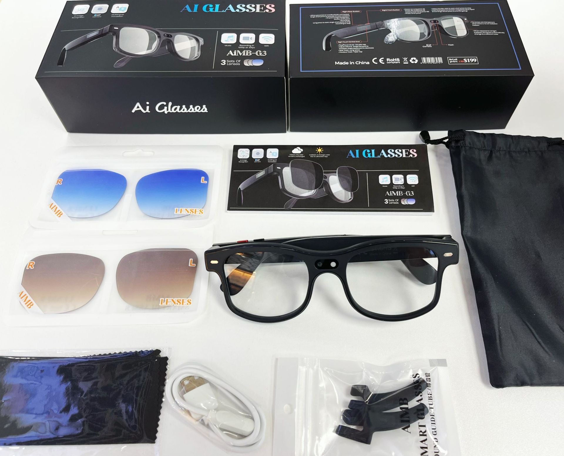 G1Smart Glasses80010000 Pixel Camera Local Storage Audio and Video Recording Function Free Ai Real-Time Translation