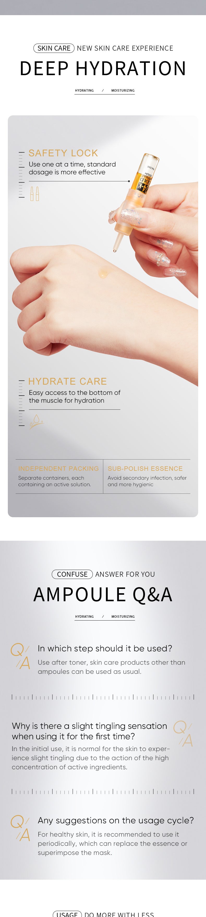 Full English Ampoule Essence SADOER Golden Hyaluronic Acid VC Moisturizing and nourishing  Foreign Trade Live Wholesale