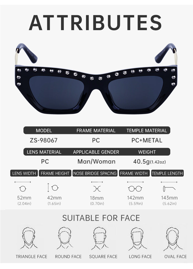 New Fashion Cat Eye Sunglasses for Women Trendy High-end Rhinestone Sunglasses Wholesale sunglasses