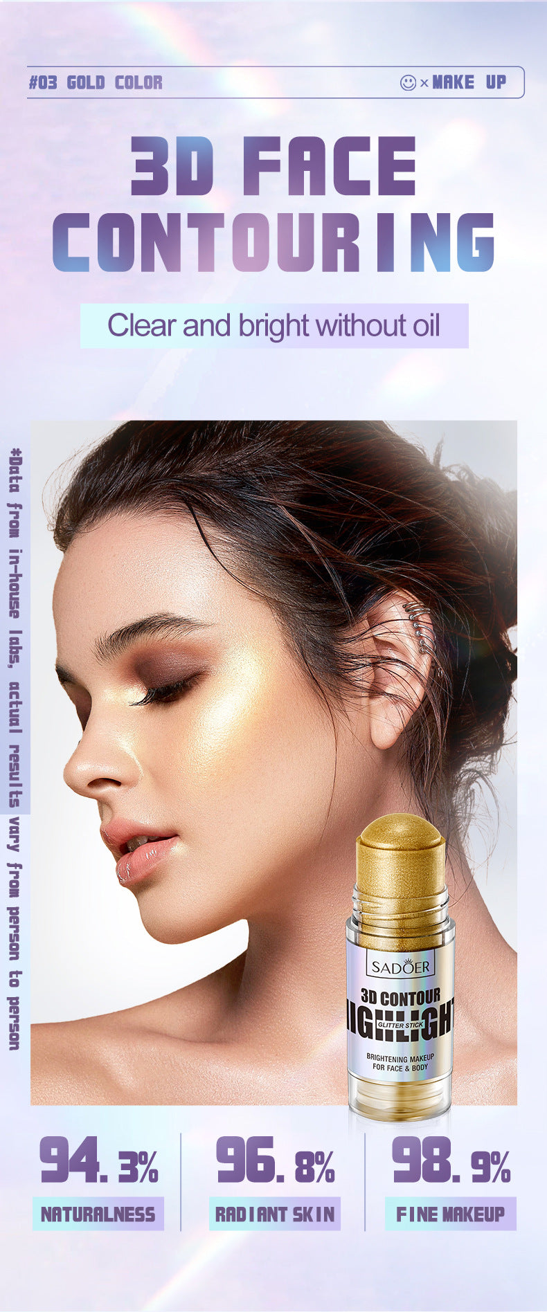Bright Colors3D Highlighter SADOER Contouring and Shaping Makeup Highlight Stick Cross-Border Wholesale