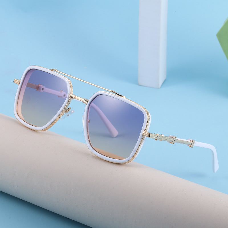 Vintage Double Bridge Square Frame Men's Sunglasses Outdoor Hiking Trendy Sunglasses Sun Protection Glasses Wholesale shades