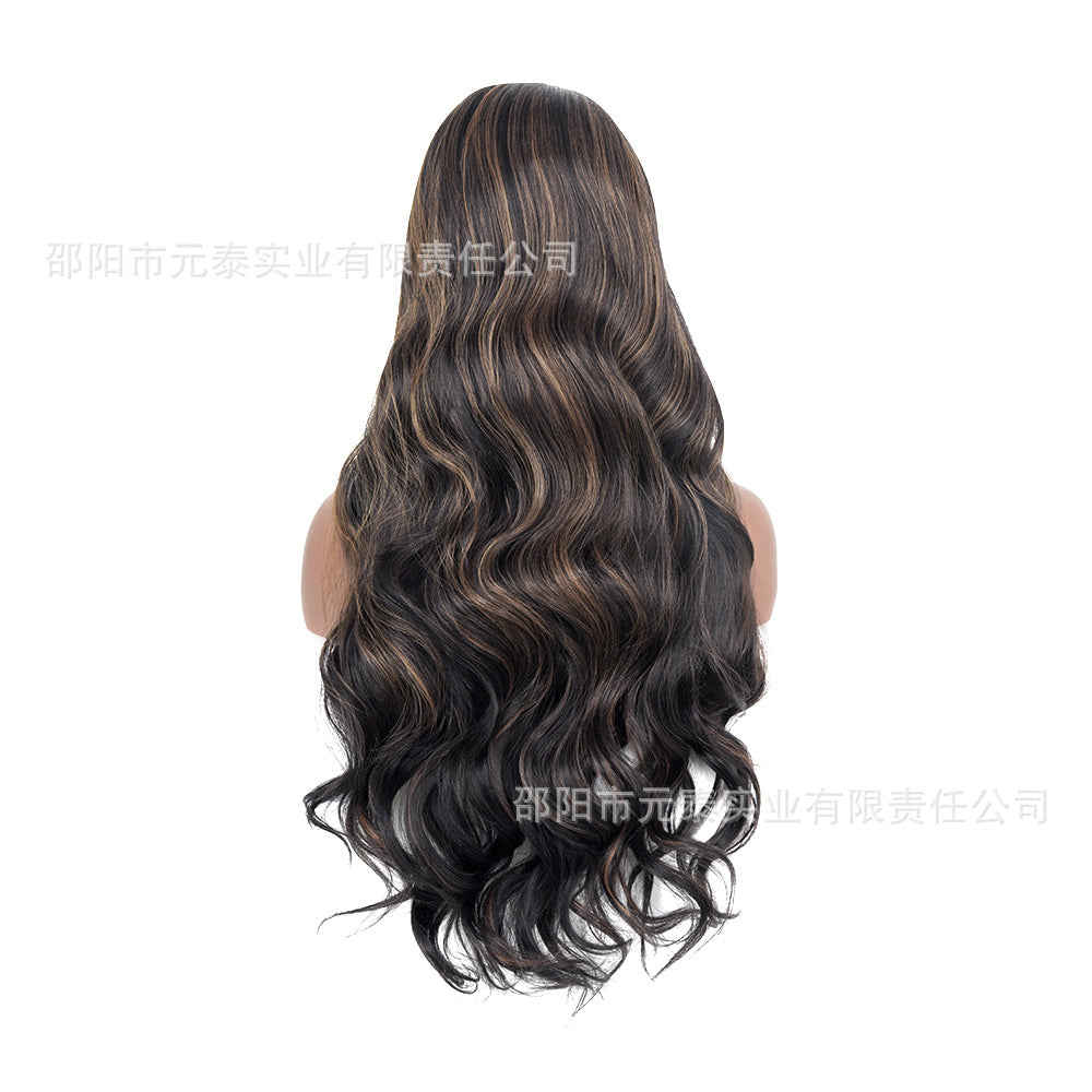 Amazon Hot-Selling Synthetic Hair Middle Part Front Lace Wig Big Wave Long Curly Hair Gradient Piano Color Wig