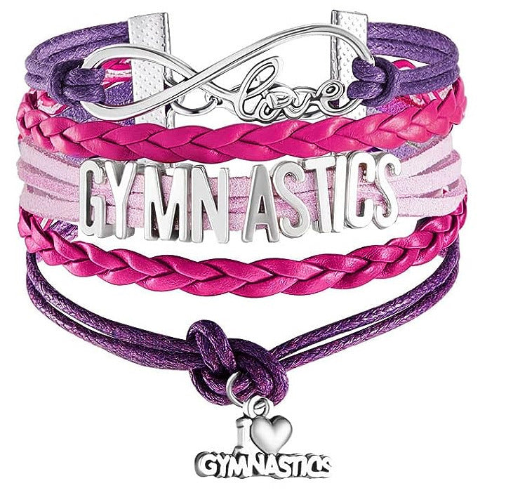 gymnastics Letter Bracelet for Women, Multi-layer Hand-woven Heart Pendant Gymnastics Sports Woven Bracelet