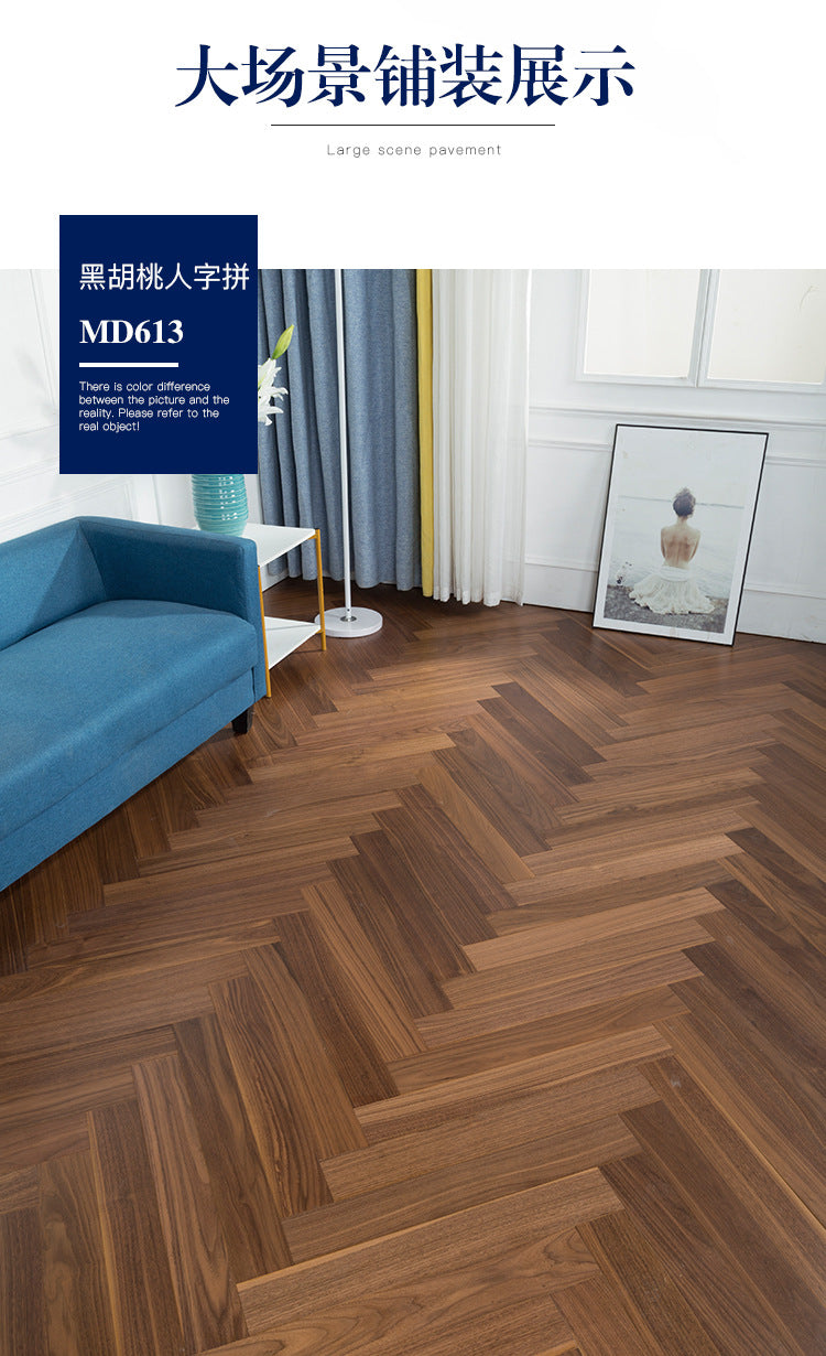 In-stock wholesale with on-site installation Herringbone Locking Floor Heating New Three-Layer Solid Wood Flooring Oak Black Walnut Flooring