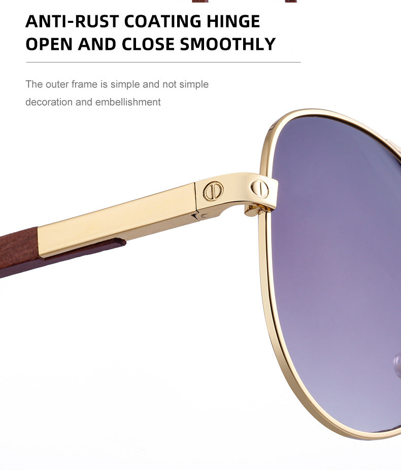 European and American Retro Wooden Leg Aviator Sunglasses for Men Wooden Driving Frog Sunglasses Wholesale