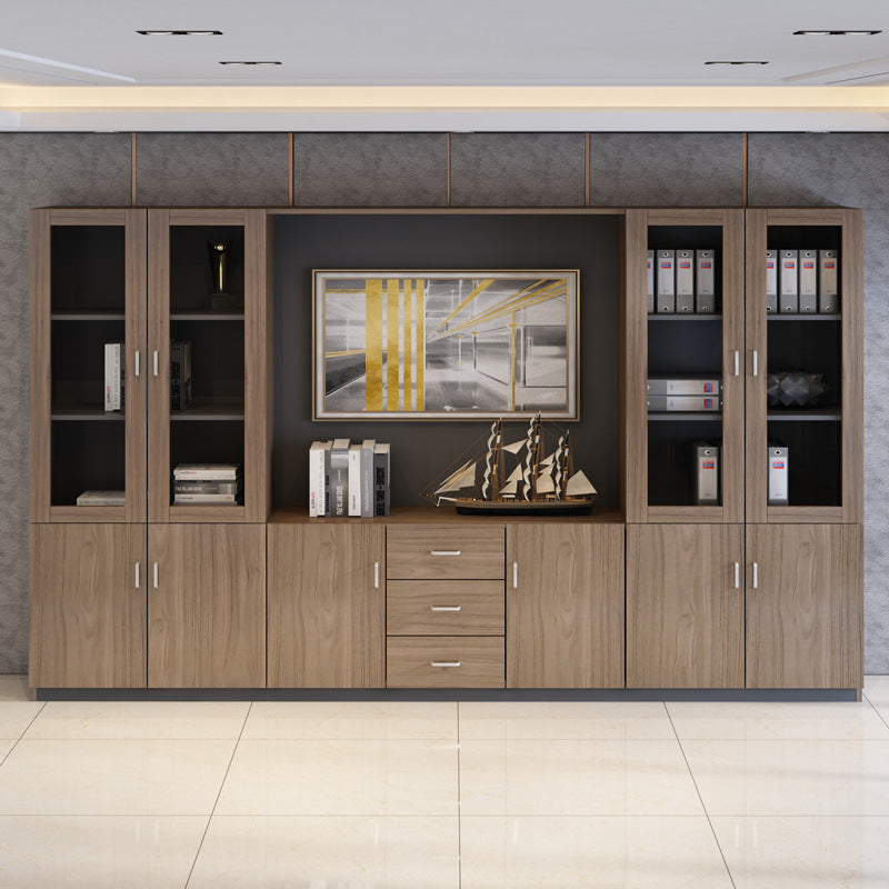 Wooden File Cabinet Office Bookshelf Boss Desk Background Cabinet Drawer-Type Office Document Cabinet Glass Door High Cabinet