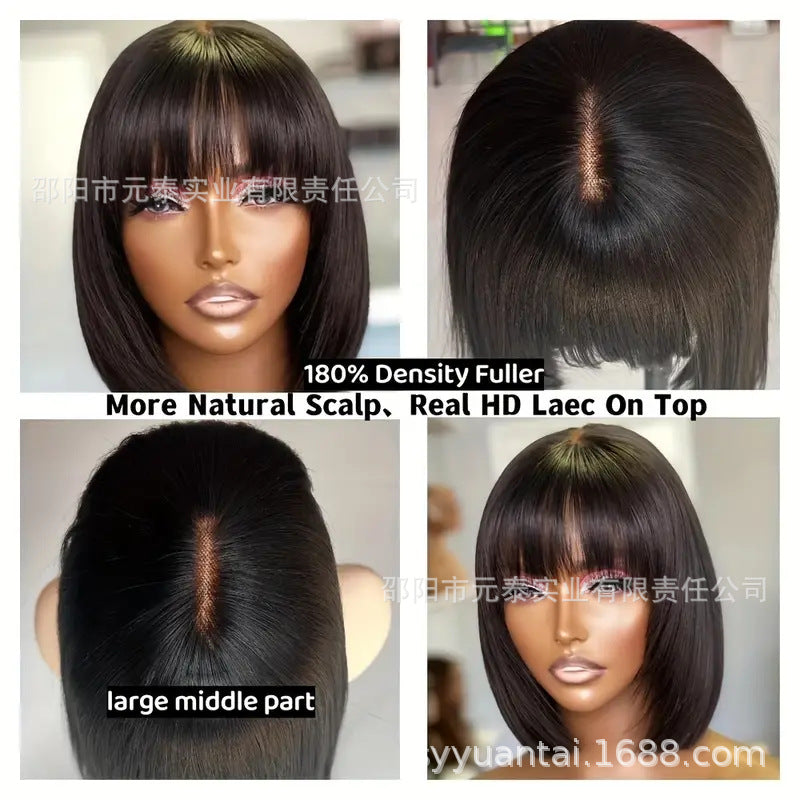 180 % Density 3*1 Lace Human Hair Bob Wig with Bangs Fringes
