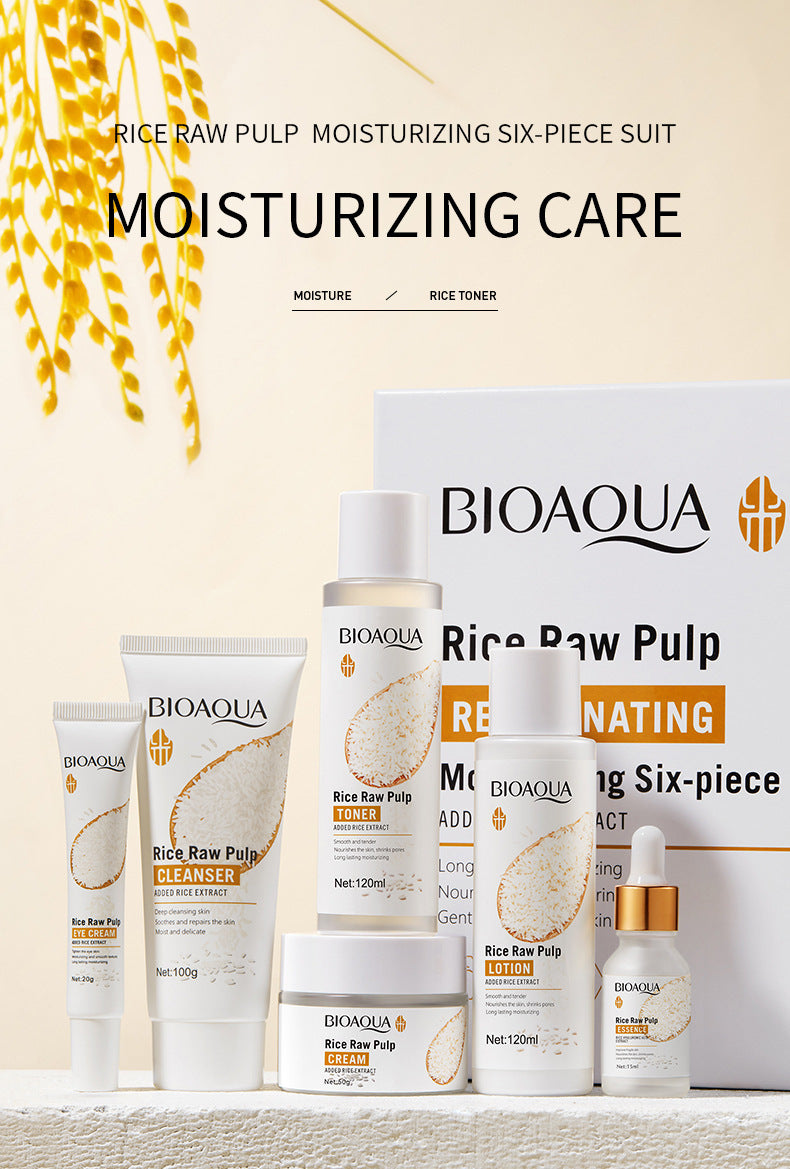 Full English Rice Skincare Set BIOAOUA Rice Puree Series Six-Piece Set Box  Wholesale