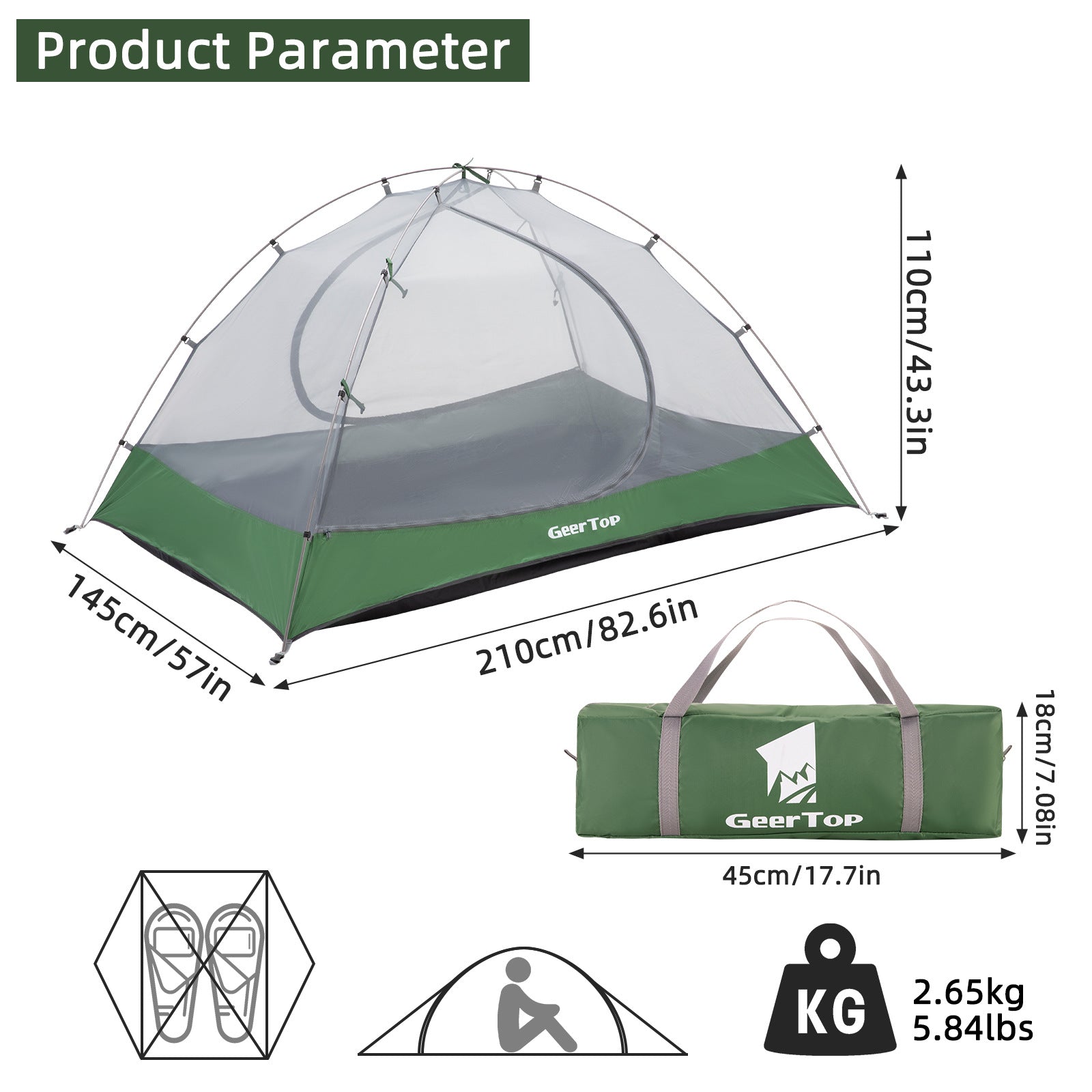 Camping Tent Double Layer Tent Sun Protection Outdoor Tent Rainproof Hiking Tent Canopy Two-in-One
