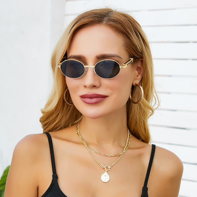 Vintage Small Frame Glasses for Women Imitation Wood Grain Oval Frame Sunglasses for Men Trendy Anti-Glare Sunglasses sunglasses