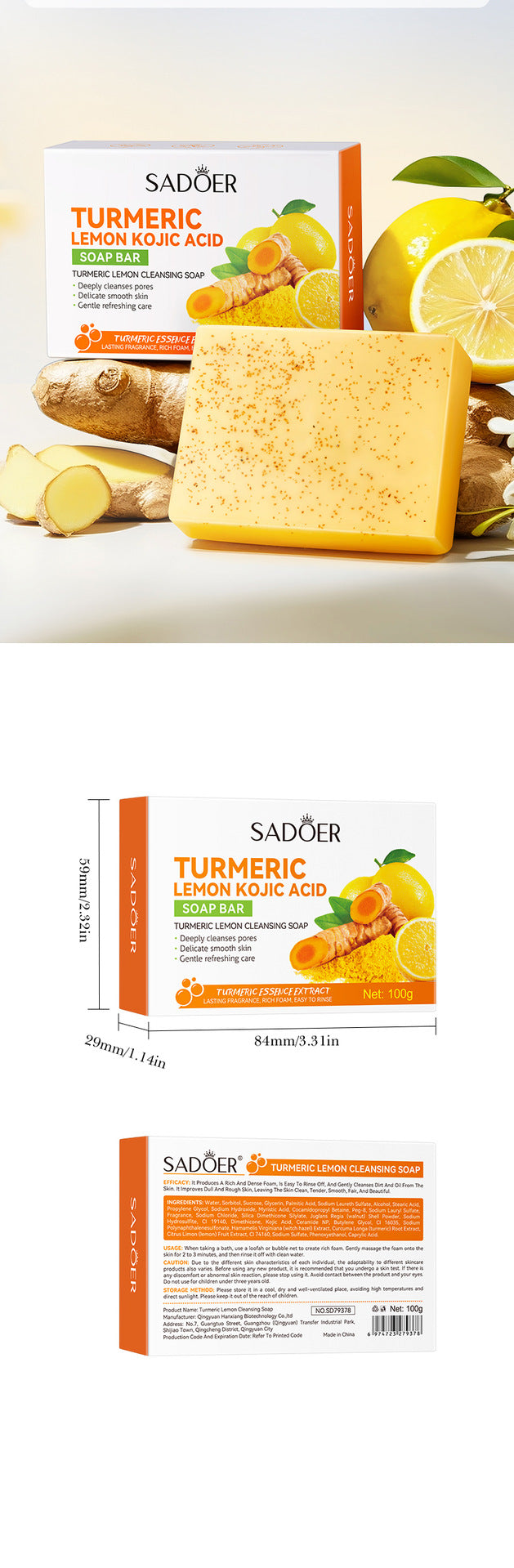 Turmeric Lemon Purifying Soap100g Clean Body Handmade Soap Export Manufacturer Wholesale