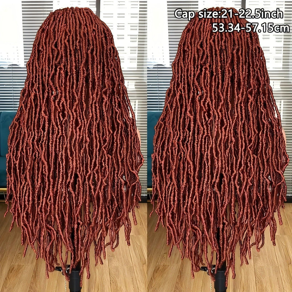 Foreign Trade Cross-Border European American African Wig Synthetic Full Lace Earthworm Curved Head Wig Faux Locs Full Lace