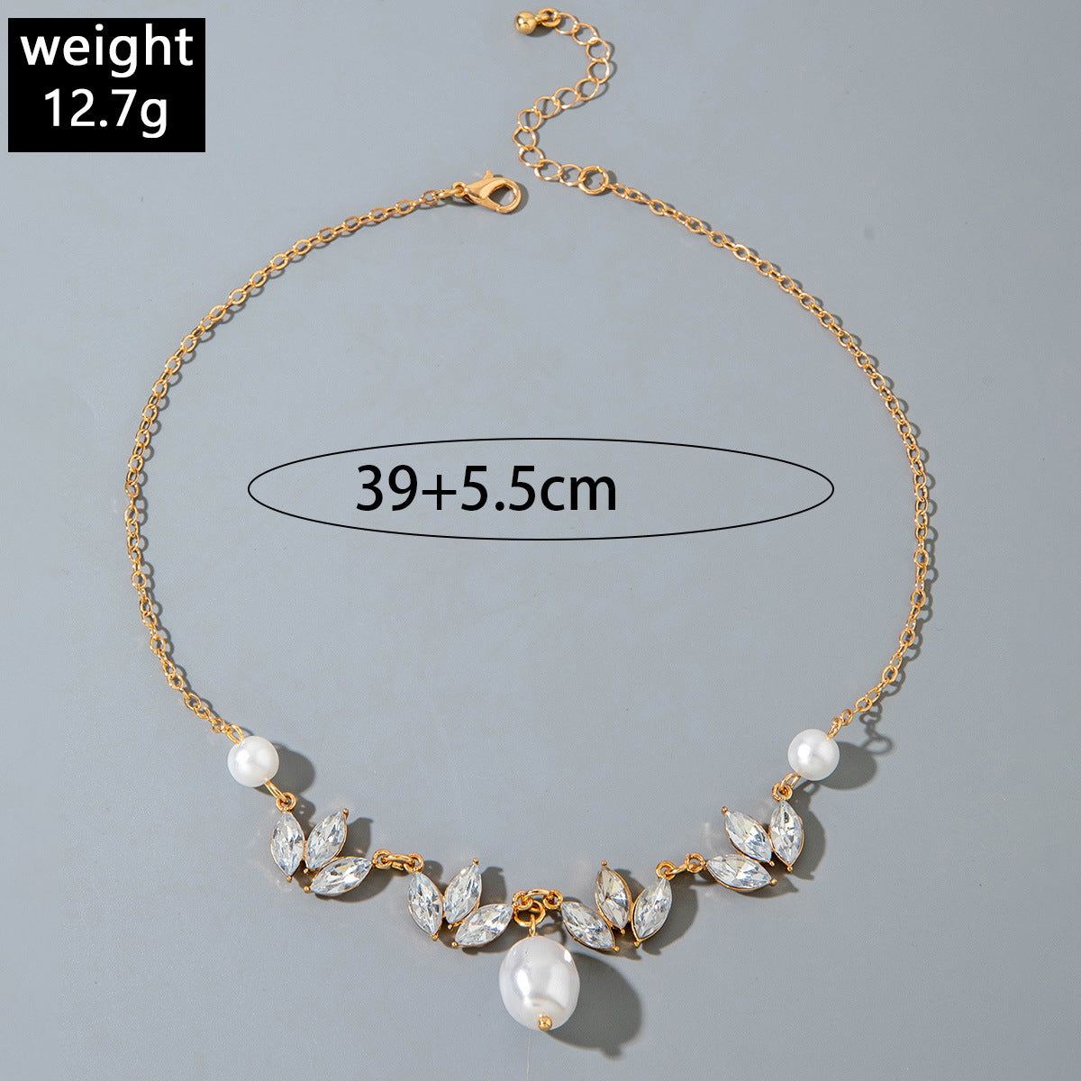 European and American Ornament  Fashionable Light Luxury Wheat Spike Inlaid Diamond Pearl Pendant Necklace with Unique Design and Personality Clavicle Necklace