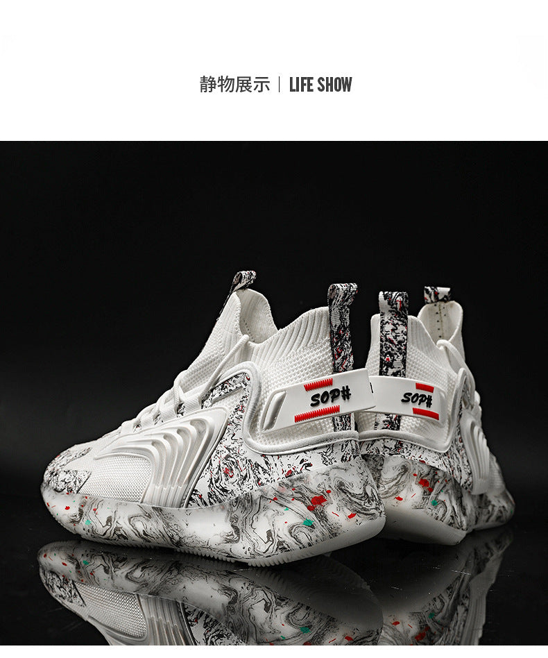 2025New National Fashion Casual Shoes Breathable Mesh Patchwork Men's Shoes Thick Sole Height Increasing Non-Slip Wear-Resistant Sports Shoes