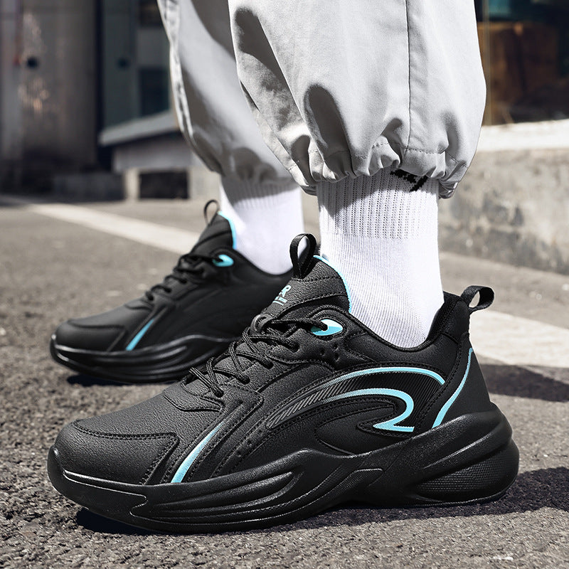 Autumn New Trend Retro Thick-Soled Height-Increasing Dad Shoes Leather Fashion Men's Shoes Wear-Resistant Non-Slip Casual Sports Shoes