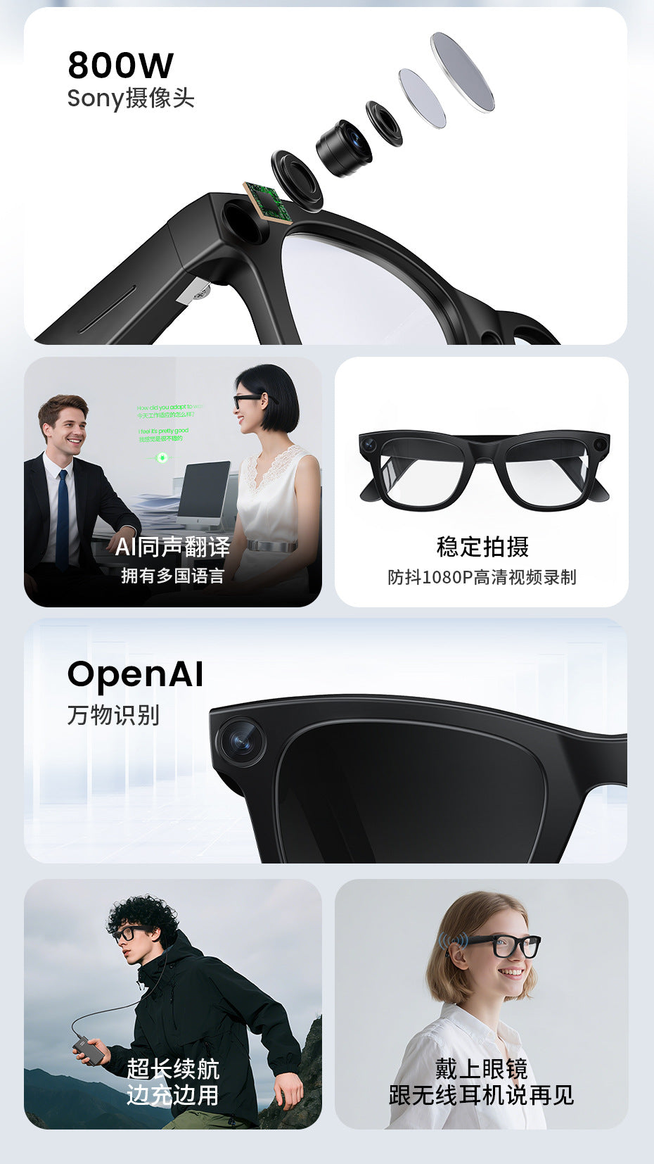 2025New AI Smart Shooting Glasses HD Anti-Shake Sunglasses ai Identification ai Simultaneous Translation Glasses for Men