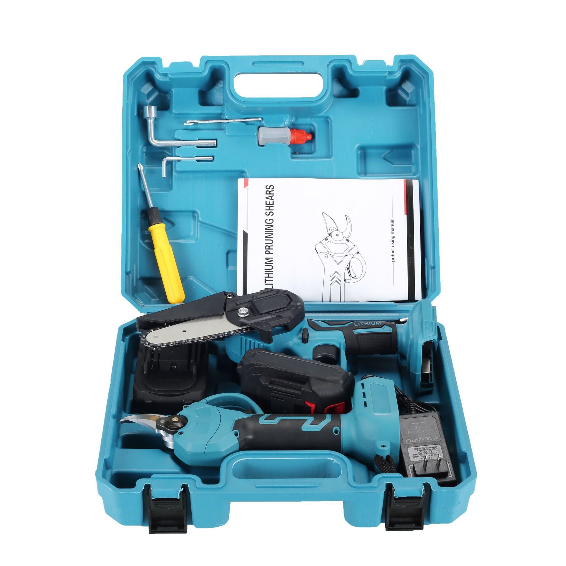 New Multifunctional Handheld Lithium Battery Pruning Shears Household Mini Electric Chainsaw Two-piece Set Electric Garden Branch Shears