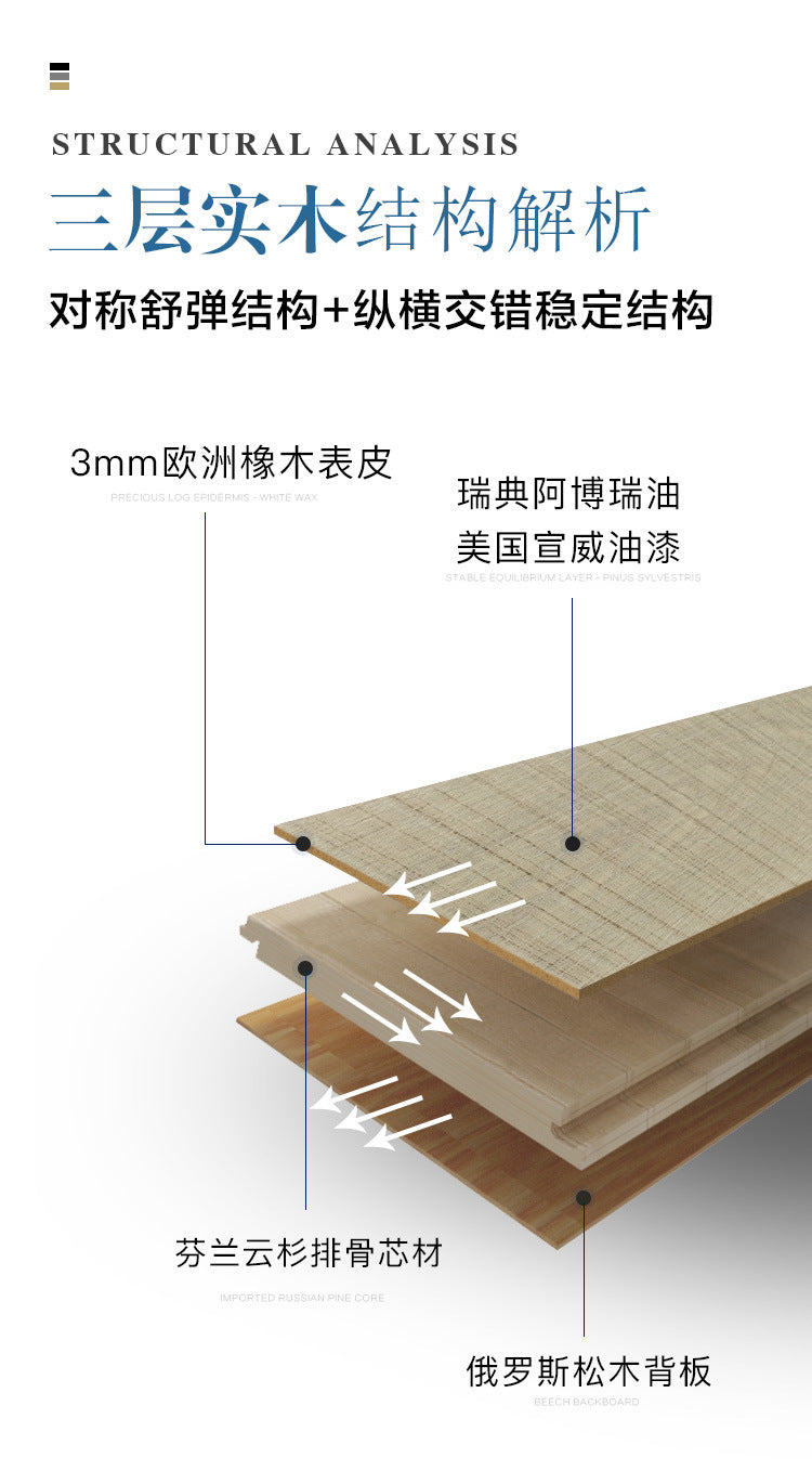 Pure Three-Layer Solid Wood Flooring European Oak Sawtooth Texture Scar Modification Antique Warm Flooring