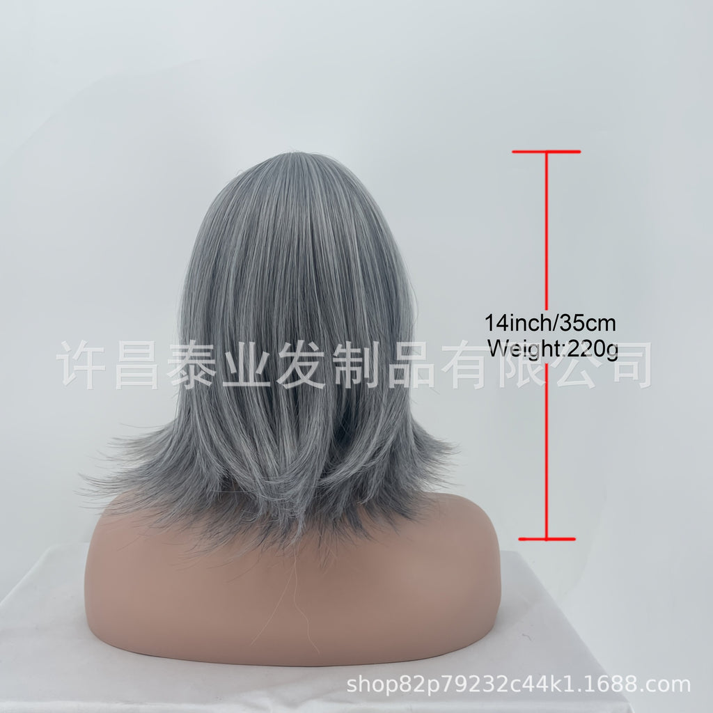 European and American Foreign Trade Cross-Border Wig for Women, Middle Part, Eight-Character Bangs, Middle-Aged and Elderly Fashion Short Straight Hair Full Wig, Factory Direct Sale
